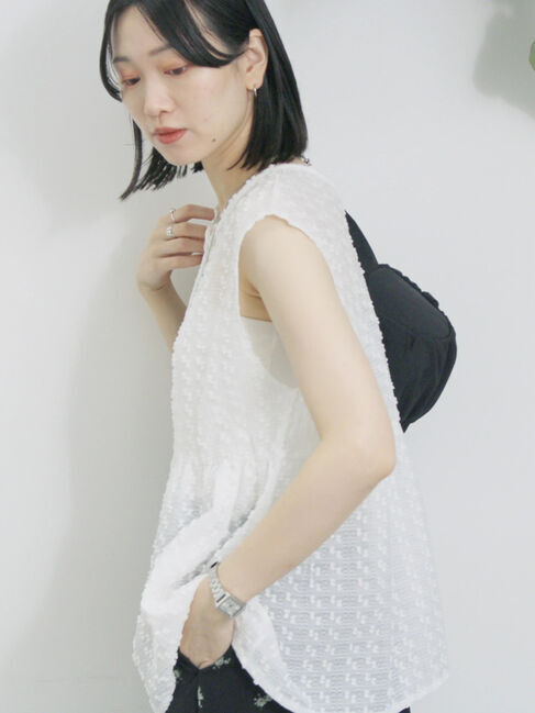 Samansa Mos2 blue「前後2wayジャカードペプラムノースリーブブラウス」|シャツ・ブラウス|