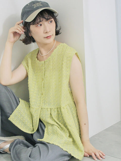 Samansa Mos2 blue「前後2wayジャカードペプラムノースリーブブラウス」|シャツ・ブラウス|イエロー