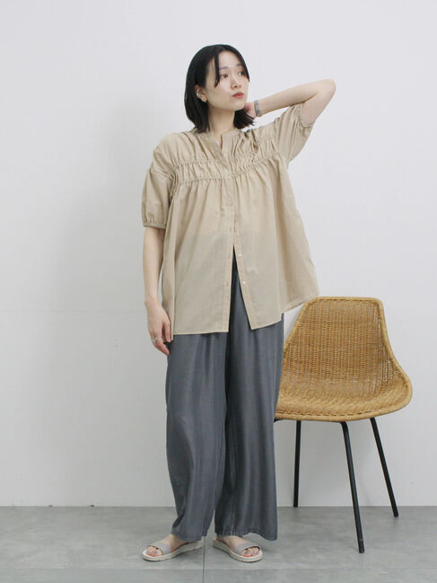 Samansa Mos2 blue「シャーリングチュニック」|シャツ・ブラウス|