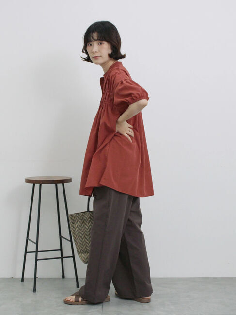 Samansa Mos2 blue「シャーリングチュニック」|シャツ・ブラウス|