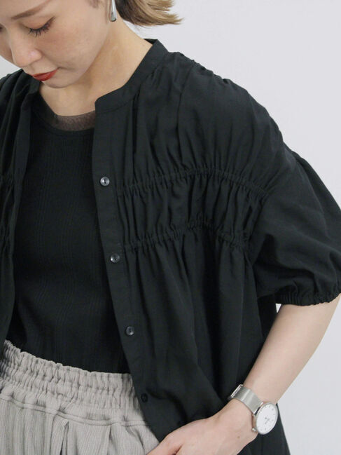 Samansa Mos2 blue「シャーリングチュニック」|シャツ・ブラウス|