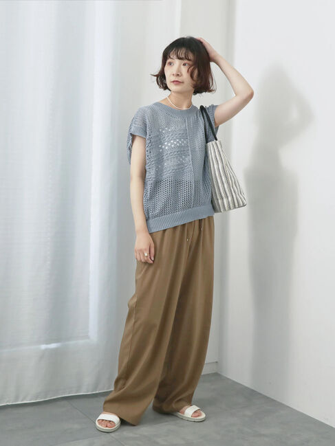 Samansa Mos2 blue「麻タッチパッチワークニットベスト」|ニット・セーター|