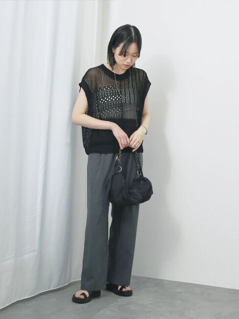 Samansa Mos2 blue「麻タッチパッチワークニットベスト」|ニット・セーター|