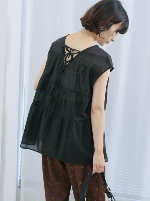 Samansa Mos2 blue「◎ティアードブラウス」|シャツ・ブラウス|ブラック