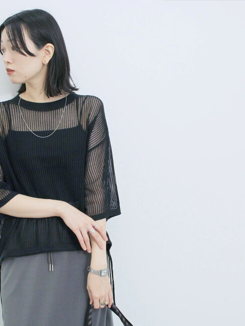 Samansa Mos2 blue「メッシュプルオーバー」|ニット・セーター|