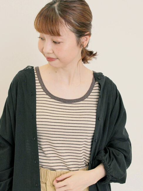 Samansa Mos2「テレコノースリ」|Tシャツ・カットソー|チャコールグレー