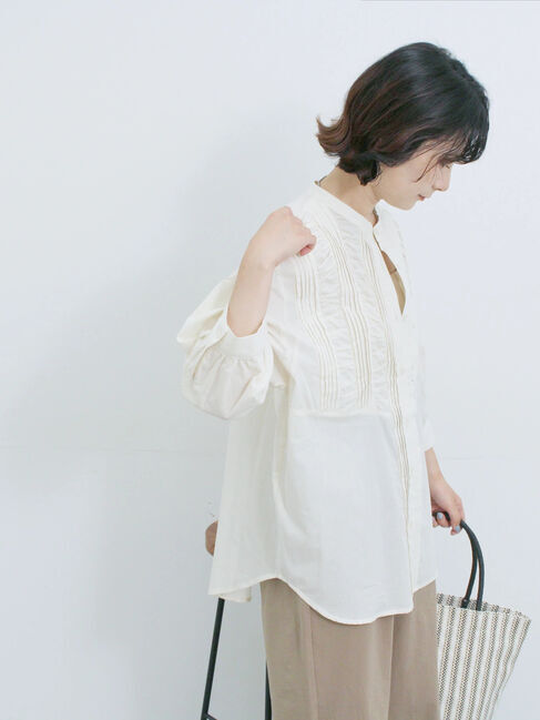 Samansa Mos2 blue「ピンタックブラウス」|シャツ・ブラウス|