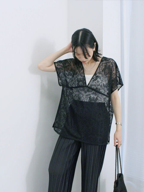Samansa Mos2 blue「レースブラウス」|シャツ・ブラウス|