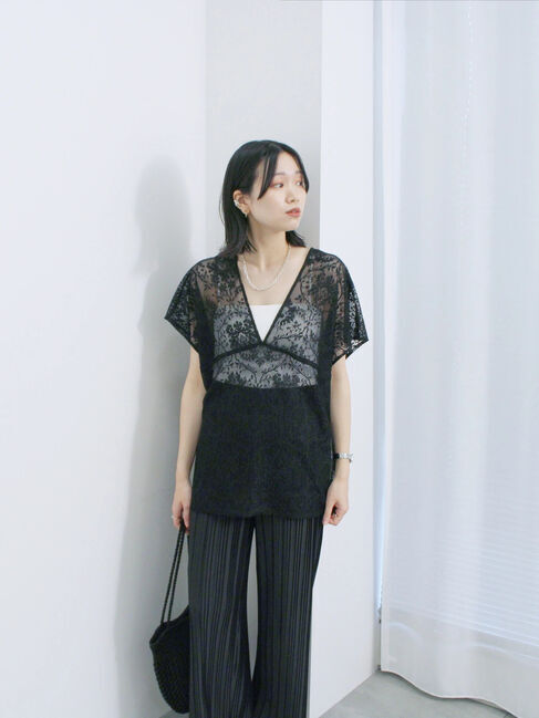 Samansa Mos2 blue「レースブラウス」|シャツ・ブラウス|