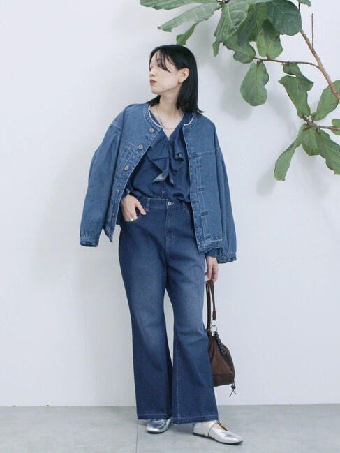 Samansa Mos2 blue「【ECO DENIM 】フリルブラウス」|シャツ・ブラウス|