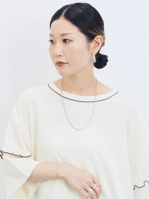 Samansa Mos2 blue「配色メローアソートプルオーバー」|Tシャツ・カットソー|