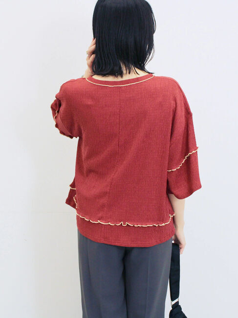 Samansa Mos2 blue「配色メローアソートプルオーバー」|Tシャツ・カットソー|