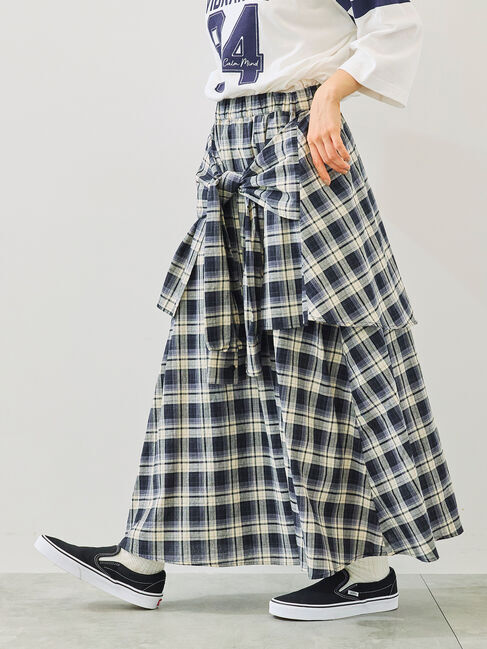 SM2「シャツ巻き風チェックスカート」|スカート|ブラック