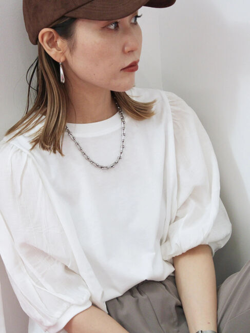 Samansa Mos2 blue「袖ボリュームTシャツ」|Tシャツ・カットソー|