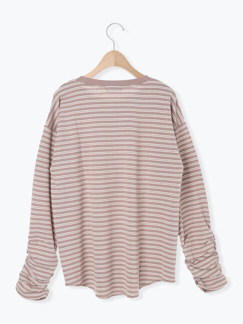 Samansa Mos2「リップル柄アソート袖シャーリングカットソー」|Tシャツ・カットソー|