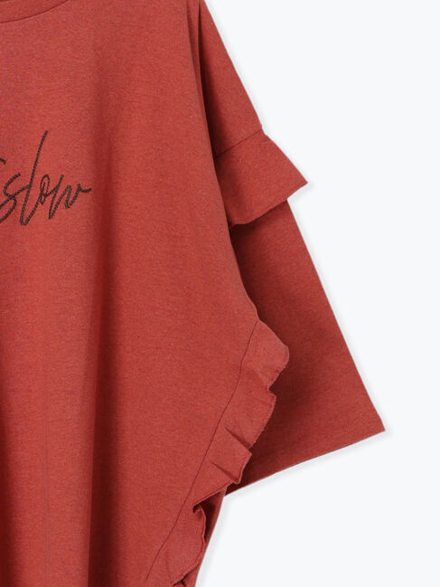 Samansa Mos2「[接触冷感]袖フリルロゴ刺繍Tシャツ」|Tシャツ・カットソー|