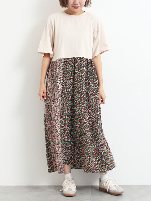 SM2「パッチワーク花柄ドッキングワンピース」|ワンピース|ベージュ