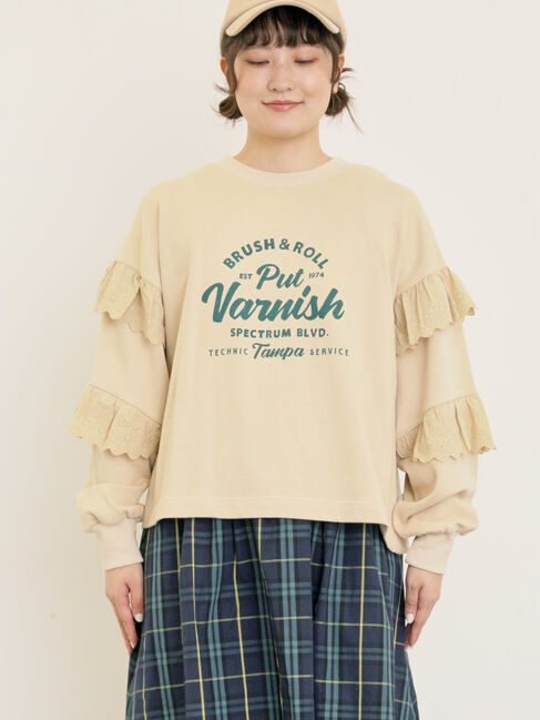 Samansa Mos2「袖フリル切替えスウェット」|Tシャツ・カットソー|