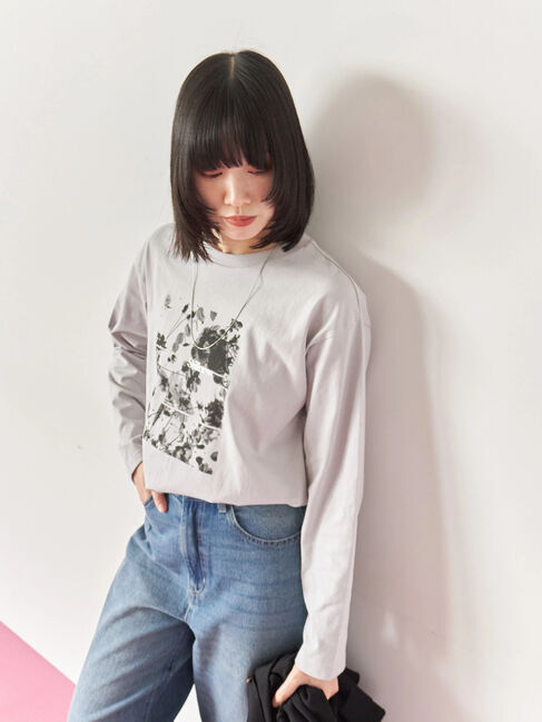 Samansa Mos2 blue「箔フォトプリントロンT」|Tシャツ・カットソー|