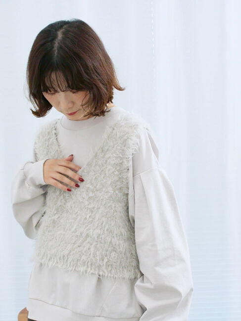 Samansa Mos2 blue「ポンチ袖タックプルオーバー」|Tシャツ・カットソー|