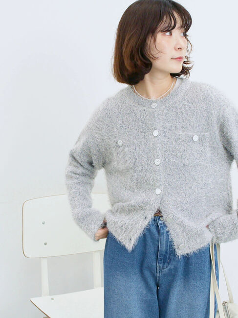 Samansa Mos2 blue「フェザーニットカーディガン」|カーディガン|