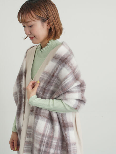 Samansa Mos2「【帯電防止/ウォッシャブル】太フリンジチェックマフラー」|その他|