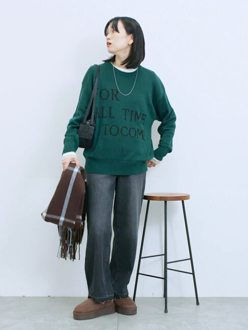 Samansa Mos2 blue「アソートロゴジャガードニットプルオーバー」|ニット・セーター|