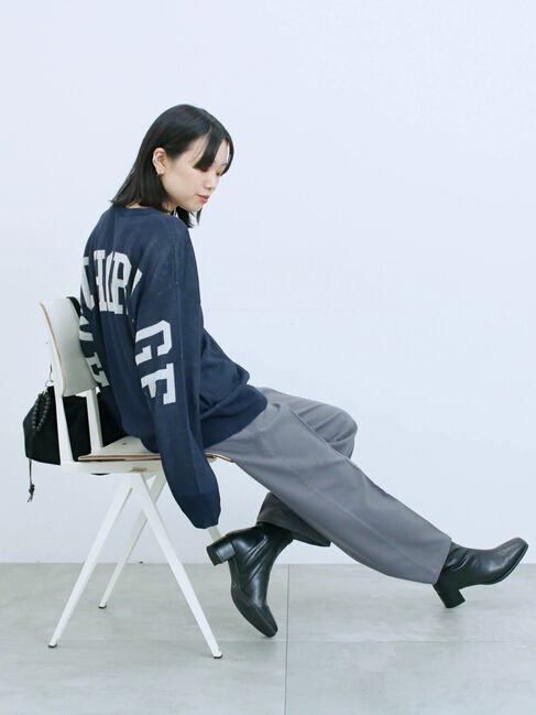 Samansa Mos2 blue「アソートロゴジャガードニットプルオーバー」|ニット・セーター|