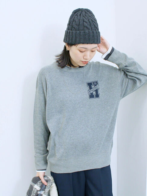 Samansa Mos2 blue「アソートロゴジャガードニットプルオーバー」|ニット・セーター|