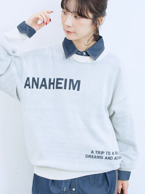 Samansa Mos2 blue「アソートロゴジャガードニットプルオーバー」|ニット・セーター|