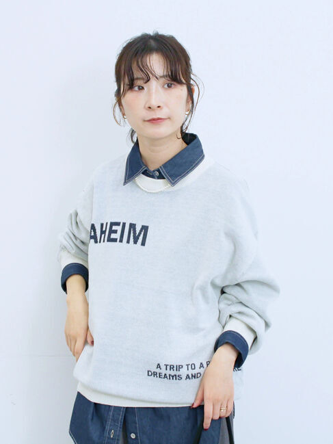 Samansa Mos2 blue「アソートロゴジャガードニットプルオーバー」|ニット・セーター|