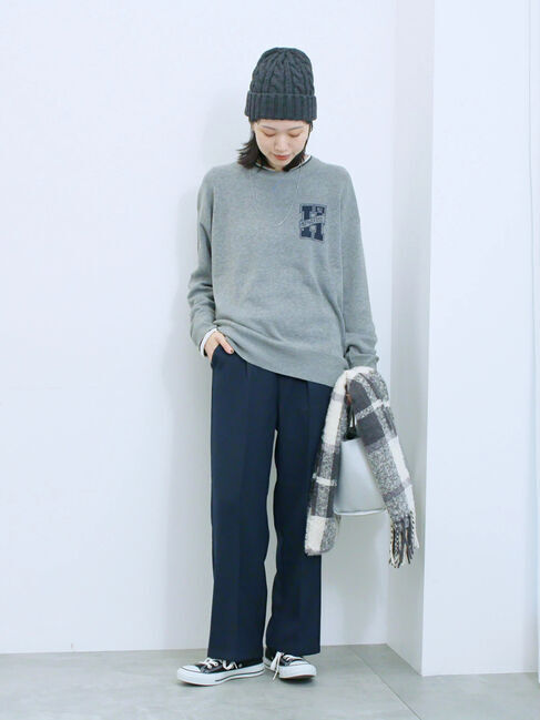 Samansa Mos2 blue「アソートロゴジャガードニットプルオーバー」|ニット・セーター|