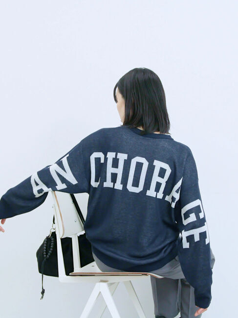 Samansa Mos2 blue「アソートロゴジャガードニットプルオーバー」|ニット・セーター|ネイビー