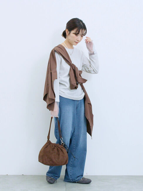 Samansa Mos2 blue「膨れジャガード袖チュールプルオーバー」|Tシャツ・カットソー|