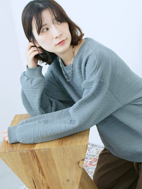 Samansa Mos2 blue「ジャガードダンボールプルオーバー」|Tシャツ・カットソー|