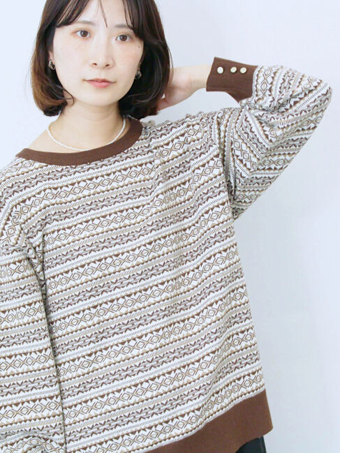 Samansa Mos2 blue「もちもちジャガードニットプルオーバー」|ニット・セーター|