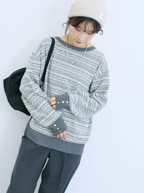 Samansa Mos2 blue「もちもちジャガードニットプルオーバー」|ニット・セーター|