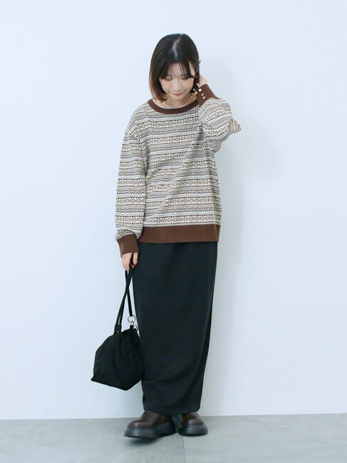 Samansa Mos2 blue「もちもちジャガードニットプルオーバー」|ニット・セーター|