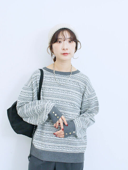 Samansa Mos2 blue「もちもちジャガードニットプルオーバー」|ニット・セーター|