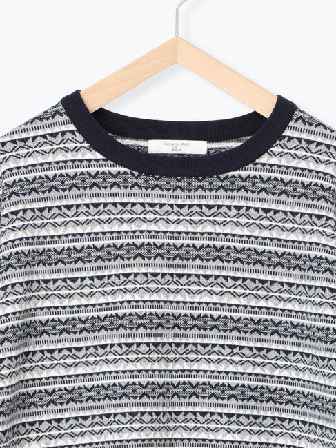 Samansa Mos2 blue「もちもちジャガードニットプルオーバー」|ニット・セーター|