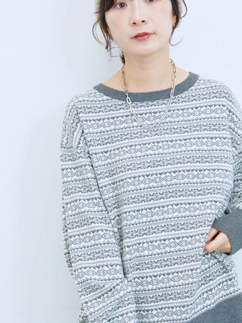 Samansa Mos2 blue「もちもちジャガードニットプルオーバー」|ニット・セーター|