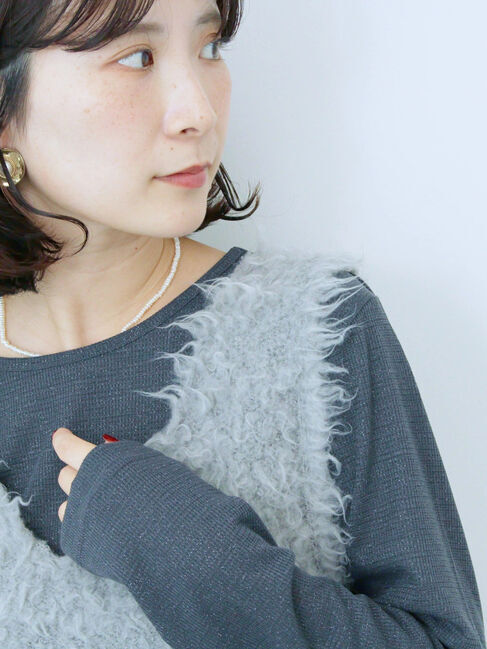 Samansa Mos2 blue「ラメリブプルオーバー」|Tシャツ・カットソー|