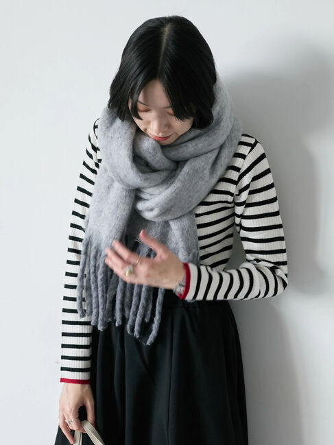 Samansa Mos2 blue「【Hug knit】リブハイネックプルオーバー」|ニット・セーター|