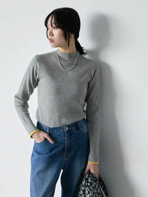 Samansa Mos2 blue「【Hug knit】リブハイネックプルオーバー」|ニット・セーター|ＴＯＰグレー