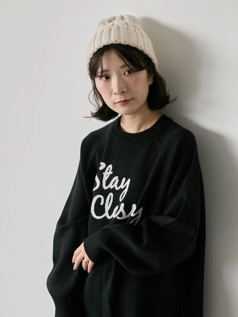 Samansa Mos2 blue「ロゴニットプルオーバー」|ニット・セーター|