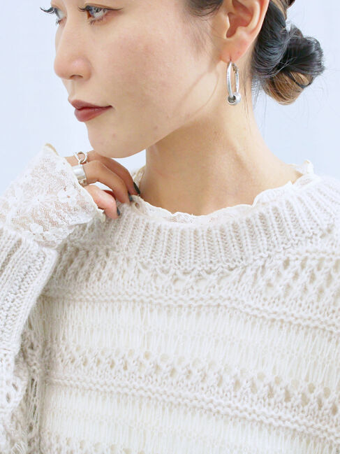 Samansa Mos2 blue「透かし柄ニットプルオーバー」|ニット・セーター|