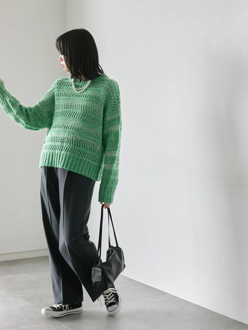 Samansa Mos2 blue「透かし柄ニットプルオーバー」|ニット・セーター|