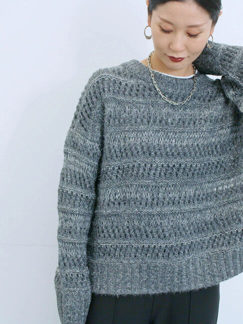 Samansa Mos2 blue「透かし柄ニットプルオーバー」|ニット・セーター|