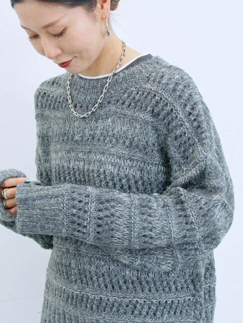 Samansa Mos2 blue「透かし柄ニットプルオーバー」|ニット・セーター|