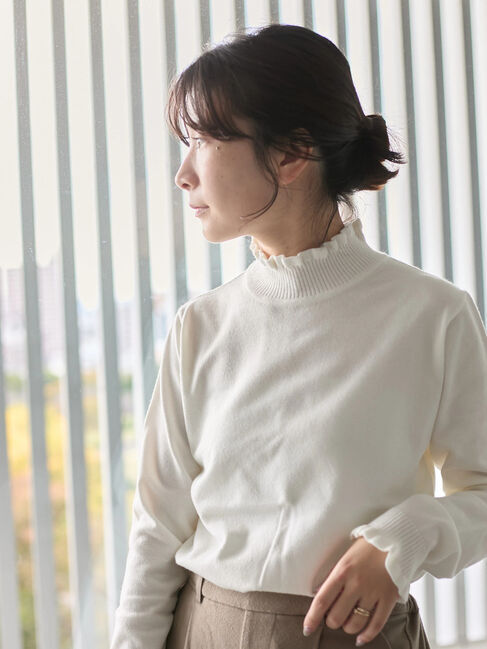 Samansa Mos2 blue「フリル衿ニットプルオーバー」|ニット・セーター|